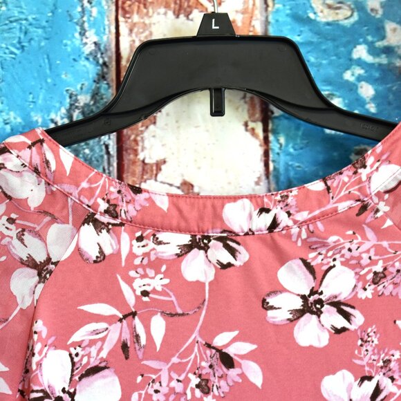 Women's Per Seption Top Blouse Floral Short Sheer Sleeves Career SIZE 1X Pink - Picture 9 of 11